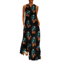 Robe longue maxi de cocktail ample sans manches, col en V, style années 80, avec poches.