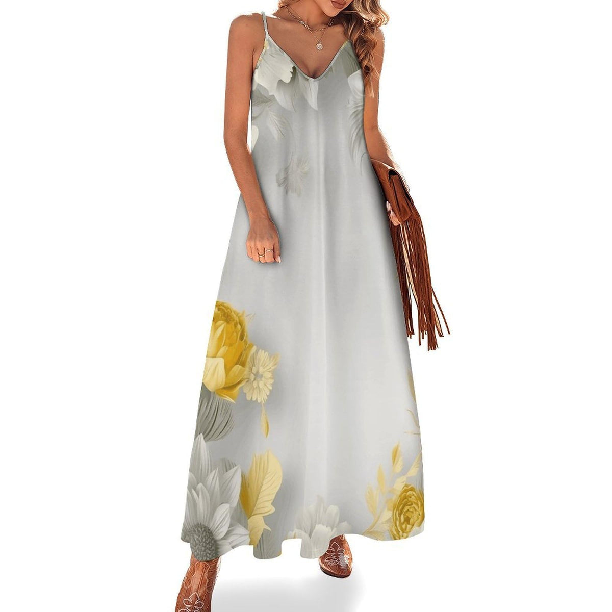 Robe longue maxi à fleurs en cercle pour femme, décontractée, fluide, idéale pour l'été, les occasions formelles et les mariages.